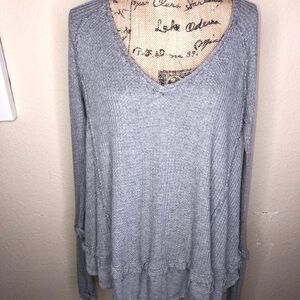 Free People We the Free Oversized Light Grey Waffle Knit Long Sleeve Top Size XS
